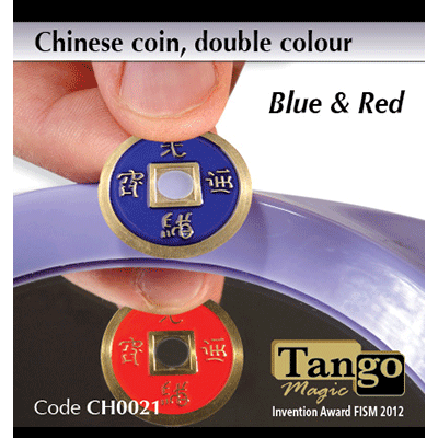Chinese Coin (CH0021) Blue & Red by Tango Magic - Tricks - Click Image to Close